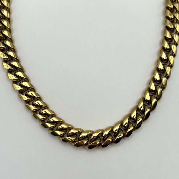 Past Midnight Heavy Gold Tone Cuban Link Necklace 18” Statement Jewelry 131g - Picture 9 of 14